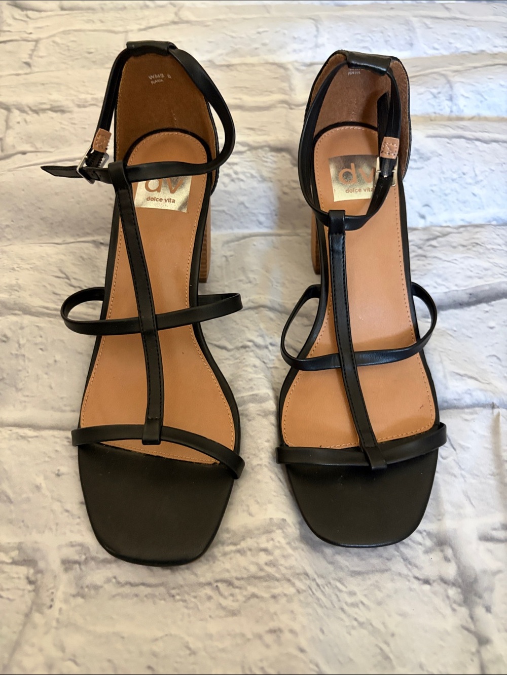 Dolce Vita Black Strappy Square-Toe Heeled Sandals